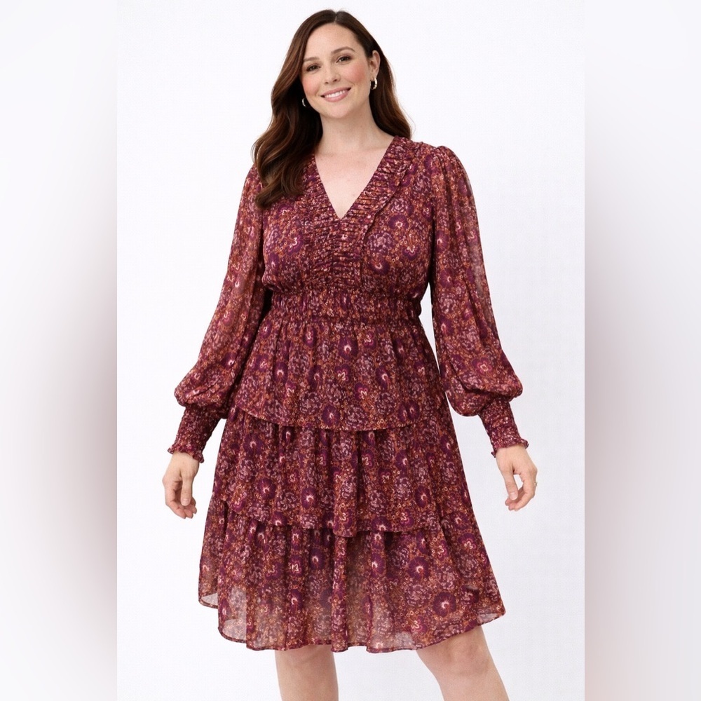 House Of Harlow 1960 Ruffled Mini Dress Floral With Gold Sparkle V Neck Size 12